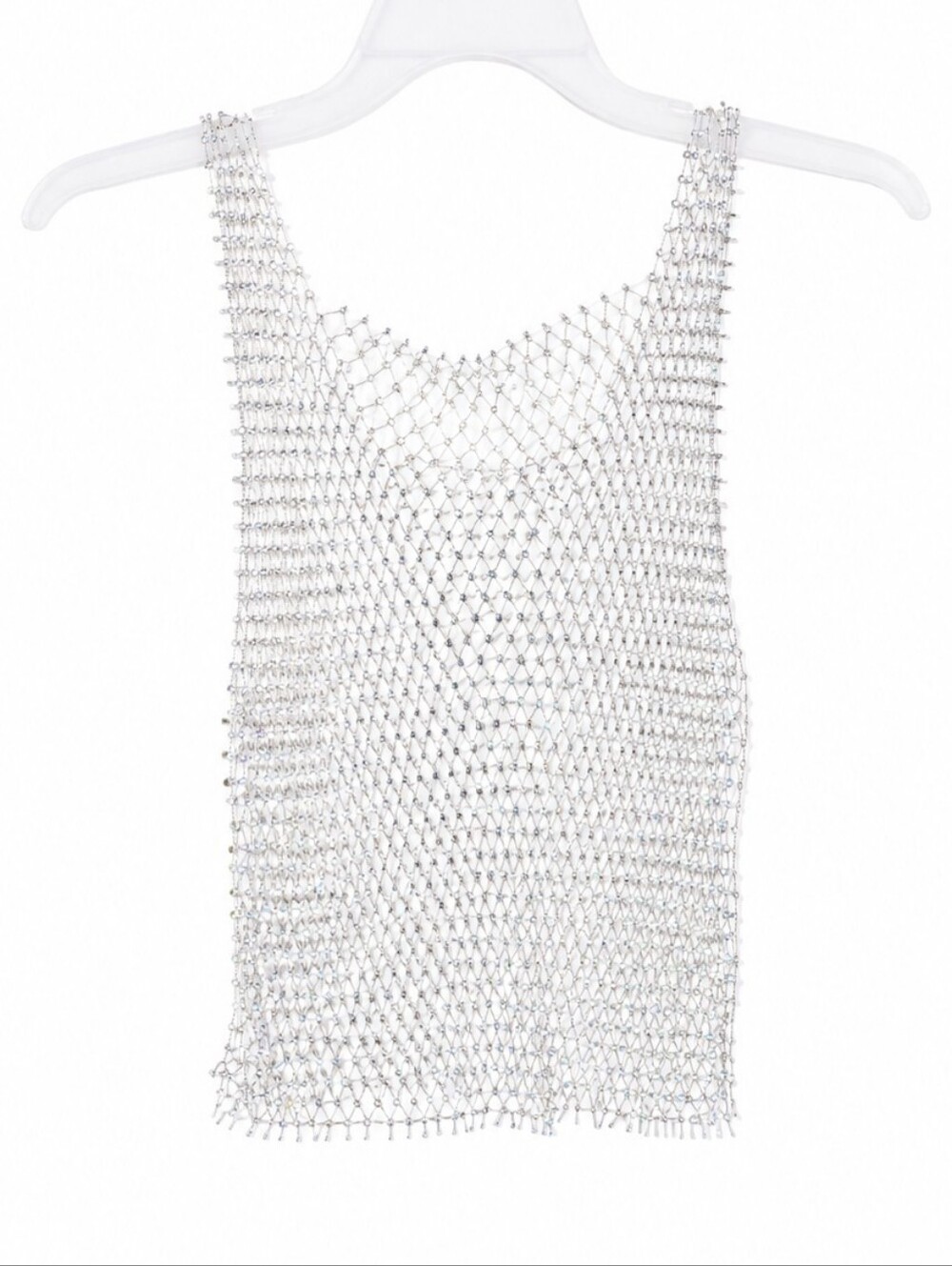 Women's Silver Rhinestone Mesh Tank Top